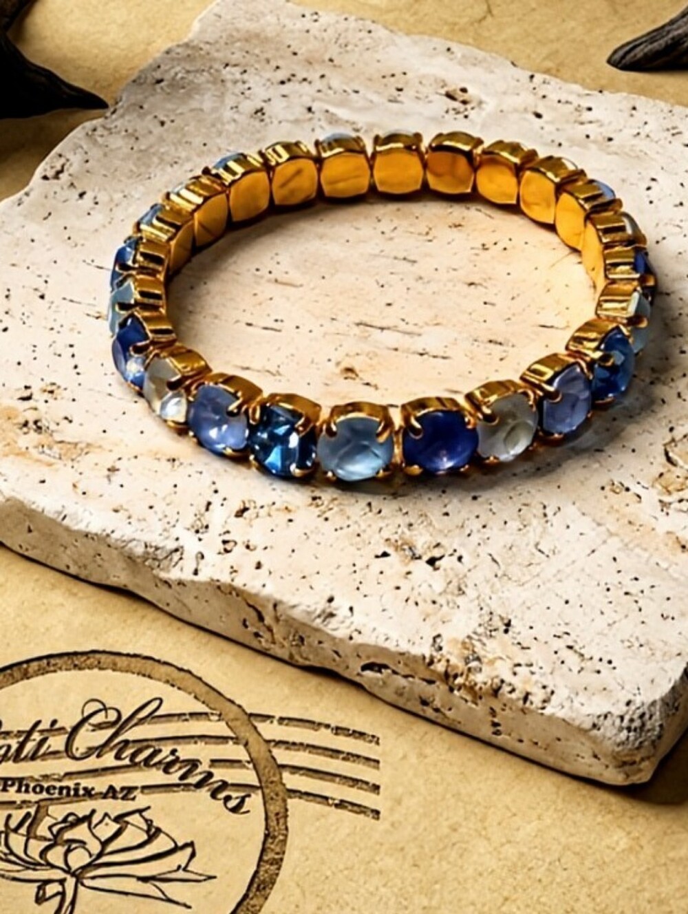 Blueberry Icelandic Skyr Crystal Stretch Bracelet In Gold Plated